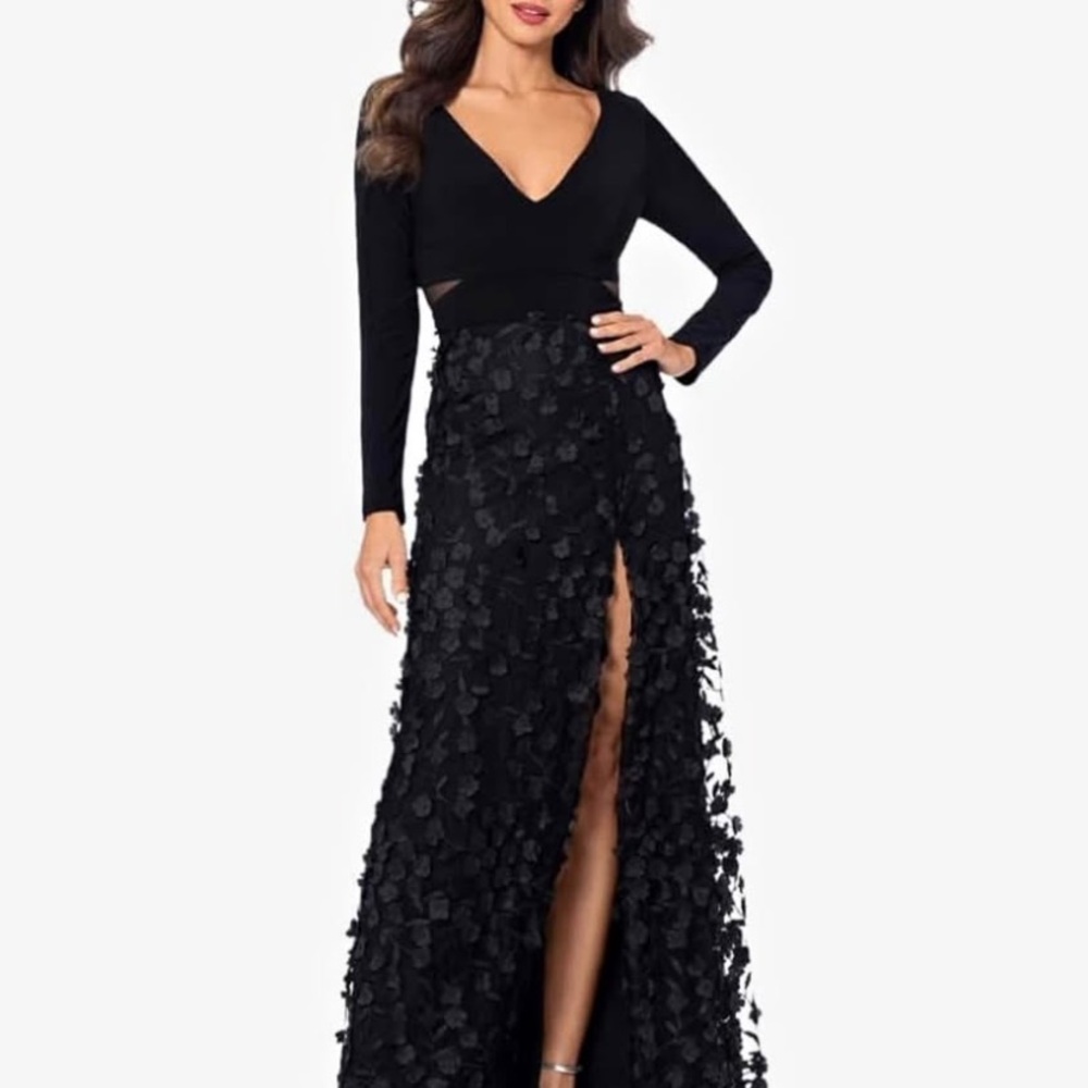 Xscape Womens Long Sleeve V-Neck Floral Skirted Gown - size 10